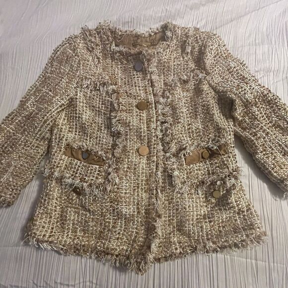 Tory Burch Tweed Blazer Jacket Womens Size 4 Linen Blend‎ - Picture 1 of 16